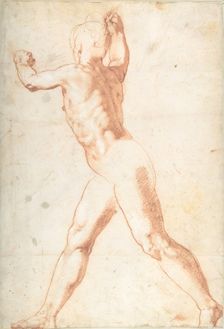 Standing Nude Man (recto); Three Studies of Soldiers (verso), 1550. Creator: Taddeo Zuccaro