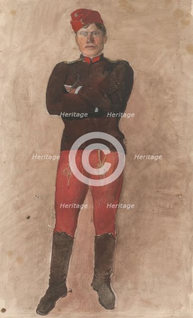 Standing soldier with folded arms, 1880-1910. Creator: Ladislav Mednyanszky.