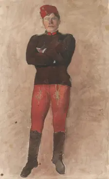 Standing soldier with folded arms, 1880-1910. Creator: Ladislav Mednyanszky