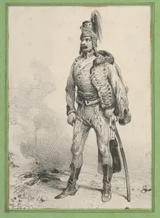 Standing soldier with his jacket on one shoulder, mid-19th century. Creator: Victor Adam
