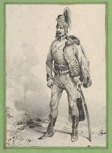 Standing soldier with his jacket on one shoulder, mid-19th century. Creator: Victor Adam