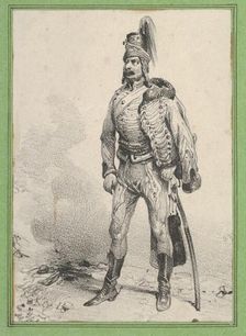 Standing soldier with his jacket on one shoulder, mid-19th century. Creator: Victor Adam