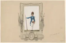 Standing soldier in ornamental frame, 1790-1818. Creator: Jan Antony Langendijk