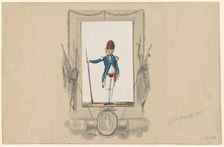 Standing soldier in ornamental frame, 1790-1818. Creator: Jan Antony Langendijk