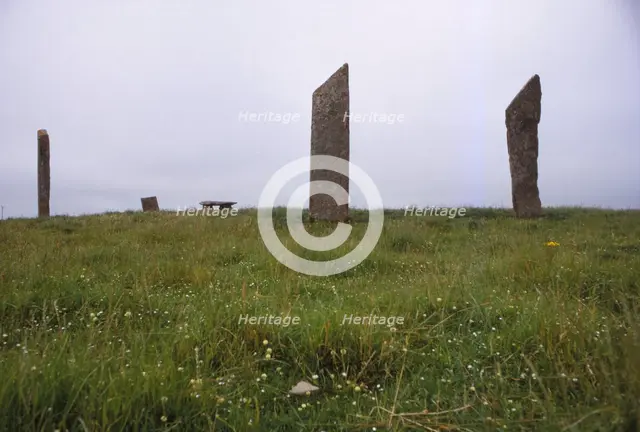 Standing stones of Stenness. Megalithic monument 3rd millennium BC, Orkney, 20th century. Artist: CM Dixon.