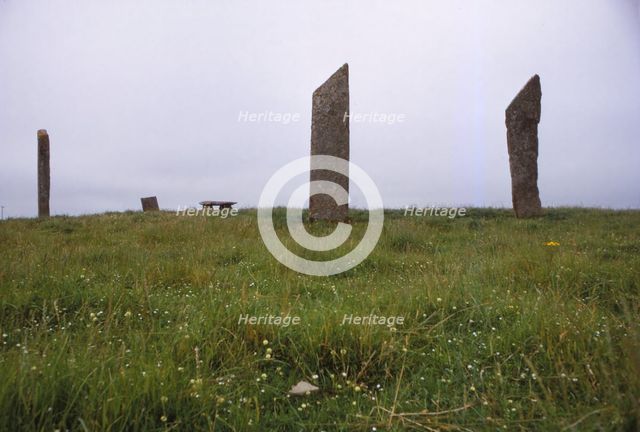 Standing stones of Stenness. Megalithic monument 3rd millennium BC, Orkney, 20th century. Artist: CM Dixon.