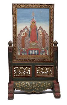 Standing panel with the Buddha with his disciples Sariputta and Moggalana, c1880-1900. Creator: Unknown