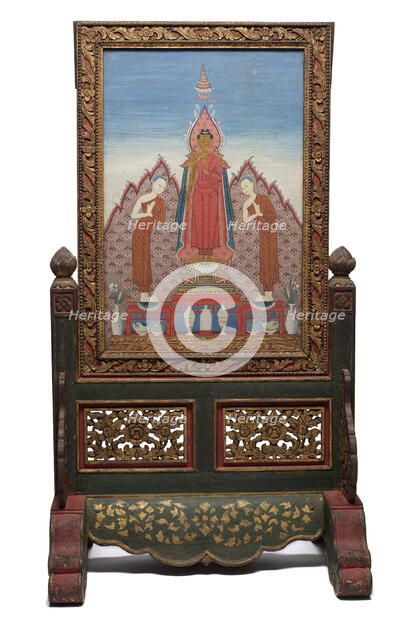 Standing panel with the Buddha with his disciples Sariputta and Moggalana, c1880-1900. Creator: Unknown.