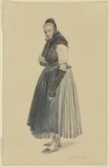 Standing peasant woman facing left, 1837. Creator: Jakob Dielmann