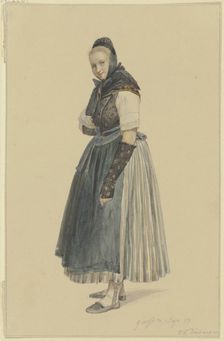 Standing peasant woman facing left, 1837. Creator: Jakob Dielmann