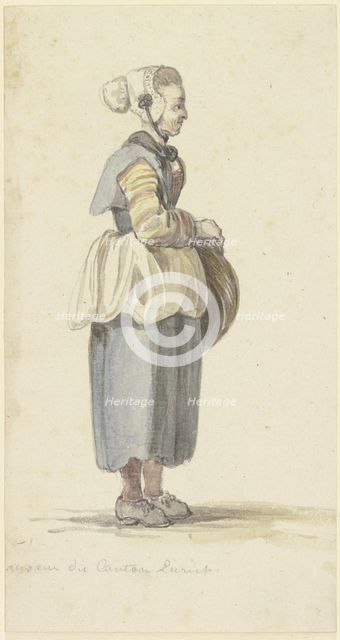 Standing peasant woman in Zurich, in profile facing right, c1771-1772. Creator: Georg Melchior Kraus.