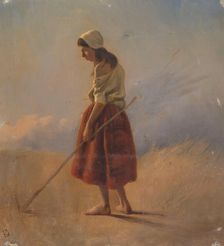 Standing peasant girl with stick, 1841-1857. Creator: Johan Daniel Koelman