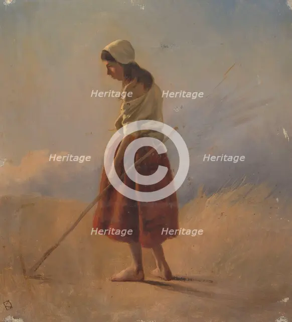 Standing peasant girl with stick, 1841-1857. Creator: Johan Daniel Koelman.
