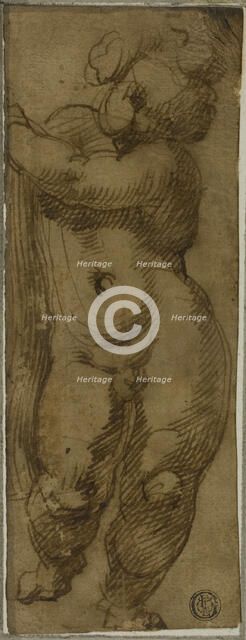 Standing Putto Seen from the Front: Study for the Virgin in Glory with Saints..., 1570/75. Creator: Bartolomeo Passarotti.