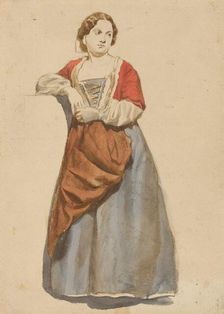 Standing woman in Albanian costume, 1851-1853. Creator: Vojtech Klimkovic