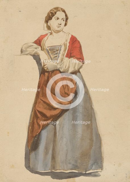Standing woman in Albanian costume, 1851-1853. Creator: Vojtech Klimkovic.
