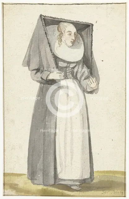 Standing woman in the dress of Münster, 1645.  Creator: Anna ter Borch.