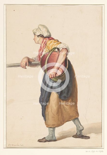 Standing woman with a bucket under her arm, 1790-1852. Creator: Pieter Christoffel Wonder.