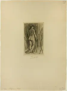Standing Woman with a Fur, 1879. Creator: Félicien Rops