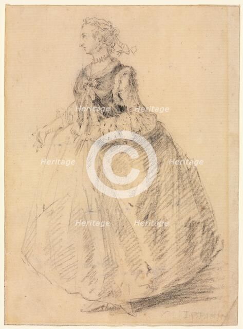 Standing Woman with an Ermine Muff, 18th century. Creator: Giovanni Paolo Panini (Italian, 1691-1765).