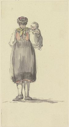 Standing young peasant woman, with a child in her arms, seen from behind, c1771-1772. Creator: Georg Melchior Kraus
