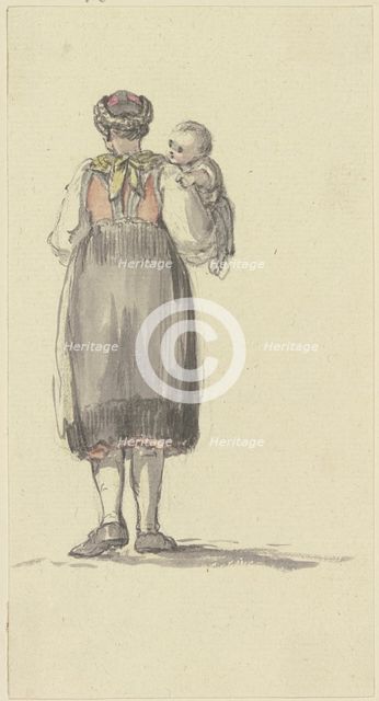 Standing young peasant woman, with a child in her arms, seen from behind, c1771-1772. Creator: Georg Melchior Kraus.