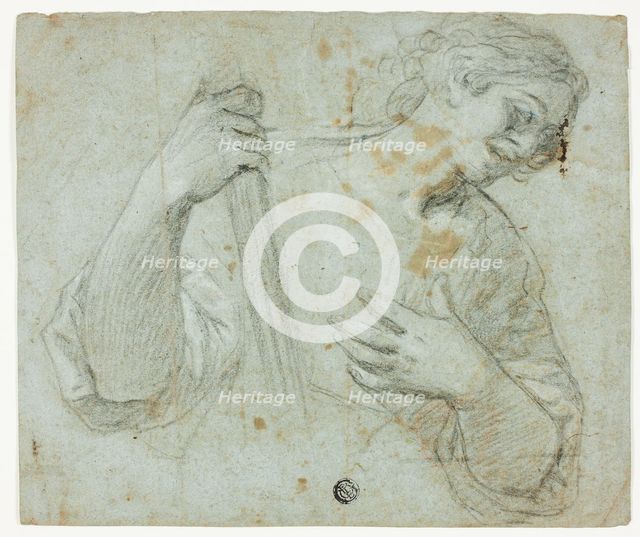Standing Youth in Profile to Right, Holding Staff, n.d. Creator: Domenico Fiasella.