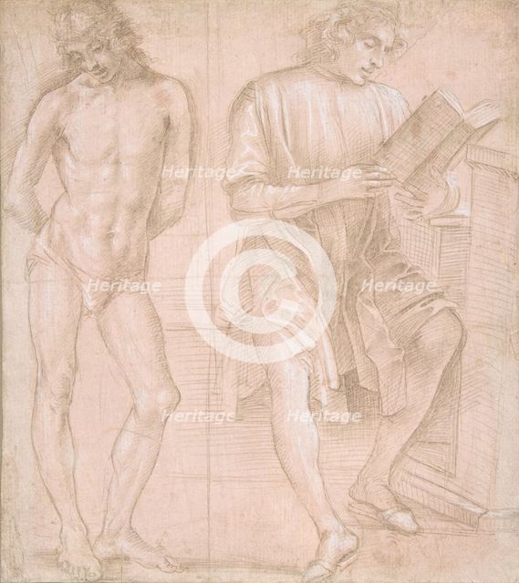 Standing Youth with Hands Behind His Back, and a Seated Youth Reading (recto)..., 1457/58-1504. Creator: Filippino Lippi.