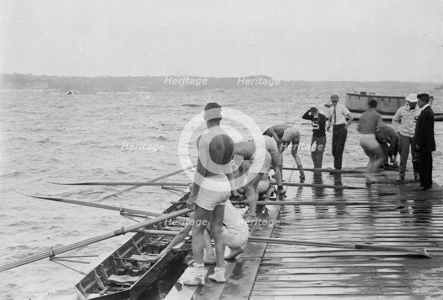 Stanford University crew, Hudson River, New York, near Poughkeepsie, between c1910 and c1915. Creator: Bain News Service.