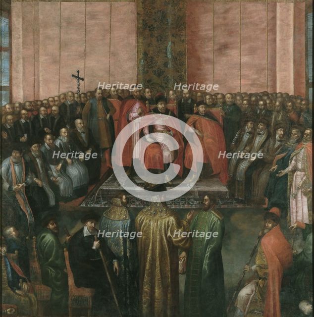 Stanislaw Zolkiewski presents to King Zygmunt III the captured tsar Shuyski, 1611. Creator: Dolabella, Tommaso (1570-1650).