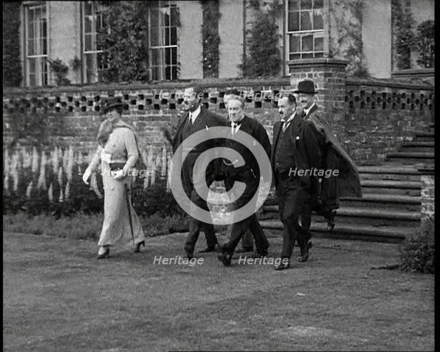 Stanley Baldwin, the British Prime Minister Walking from Himley Hall with Others, 1930s. Creator: British Pathe Ltd.