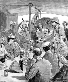 Stanley’s Expedition: presentation of the order of Zanzibar, by the British Consul...Mombasa, 1890. Creator: P Naumann