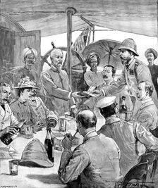Stanley’s Expedition: presentation of the order of Zanzibar, by the British Consul...Mombasa, 1890. Creator: P Naumann