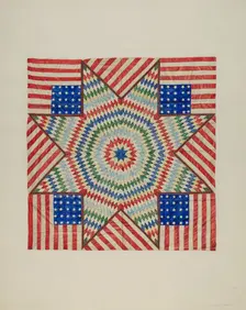 Star and Flag Design Quilt, c. 1941. Creator: Fred Hassebrock