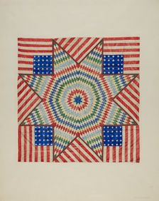 Star and Flag Design Quilt, c. 1941. Creator: Fred Hassebrock
