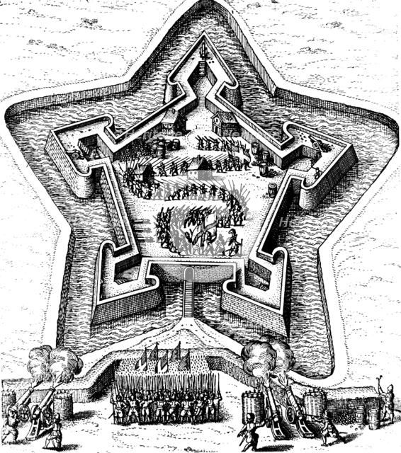 Star Fort defended by a moat coming under siege, 1617-1619. Artist: Unknown