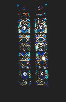 Star of David in stained glass church window, Barcelona, Spain