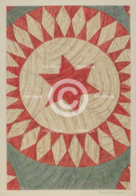 Star & Ring Quilt, c. 1938. Creator: Manuel G. Runyan.