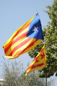 Starred flag (Estelada), National Day of Catalonia, Barcelona, 11-09-2014. Creator: LTL