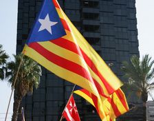 Starred flag (Estelada), National Day of Catalonia, Barcelona, 11-09-2014. Creator: LTL