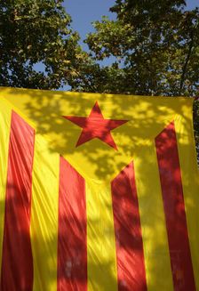 Starred flag (Estelada), National Day of Catalonia, Barcelona, 11-09-2014. Creator: LTL