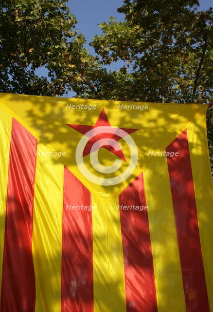Starred flag (Estelada), National Day of Catalonia, Barcelona, 11-09-2014.  Creator: LTL.