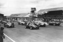 Start of 1955 International Trophy Race at Silverstone, Hawthorn leads in Vanwall. Creator: Unknown