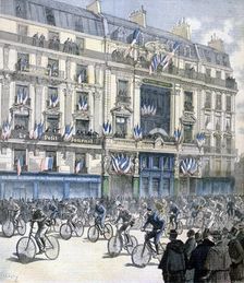 Start of the Paris-Brest-Paris cycle race, 1891. Creator: F Meaulle