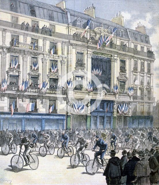 Start of the Paris-Brest-Paris cycle race, 1891. Creator: F Meaulle.