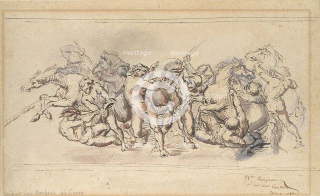 Start of the Race of the Barberi Horses, Rome, 1860. Creator: Jean-Baptiste Carpeaux.
