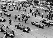 Starting grid,1958 British Grand Prix at Silverstone, Hawthorn in Ferrari number 1. Creator: Unknown
