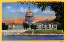 State Capitol and Kanawha River, Charleston, West Virginia, USA, 1940