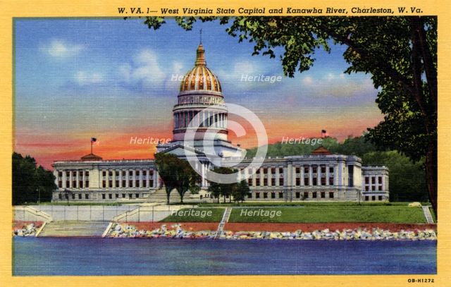 State Capitol and Kanawha River, Charleston, West Virginia, USA, 1940. Artist: Unknown
