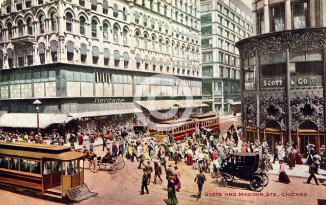 State and Madison Streets, Chicago, Illinois, USA, 1907. Artist: Unknown